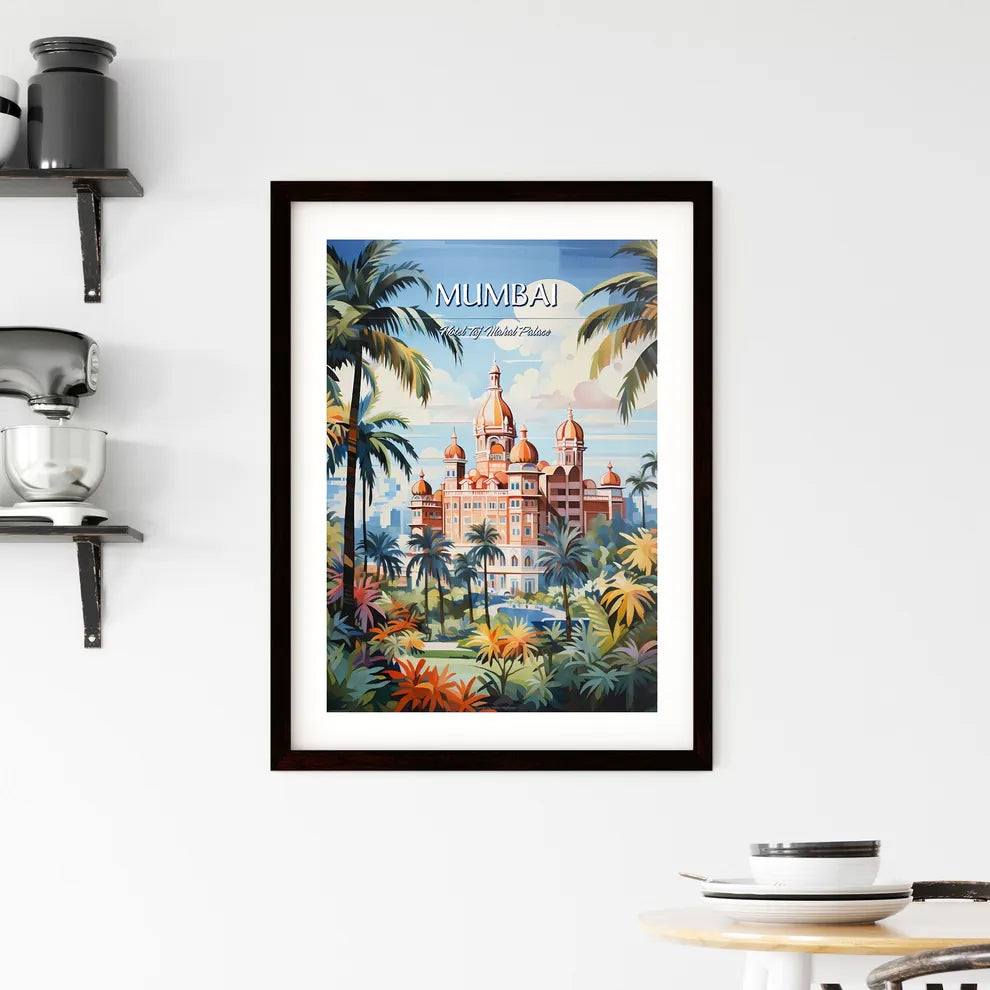 Mumbai, Hotel Taj Mahal Palace - Art print of a painting of a building with palm trees Custom Print