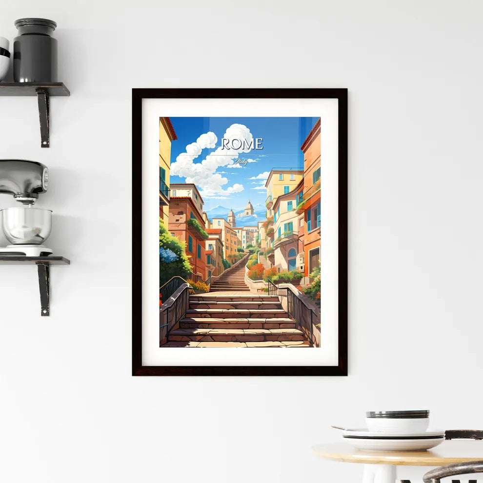 Rome, Italy - Art print of a stone stairs leading up to a city Custom Print