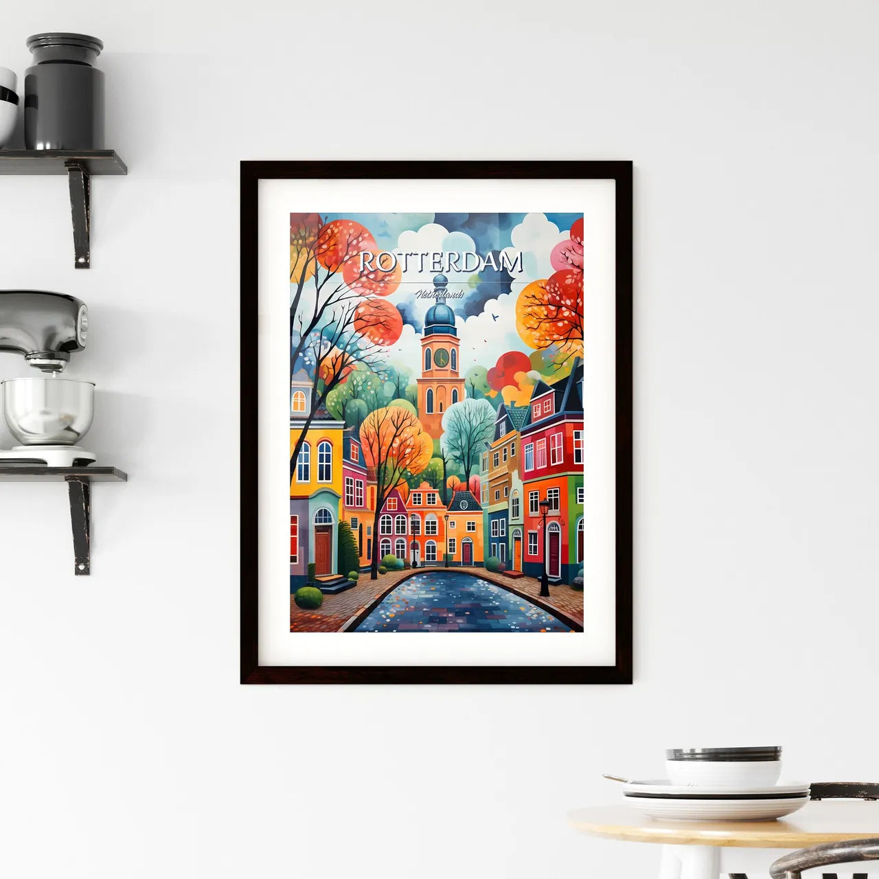 Rotterdam, Netherlands - Art print of a painting of a colorful city Custom Print