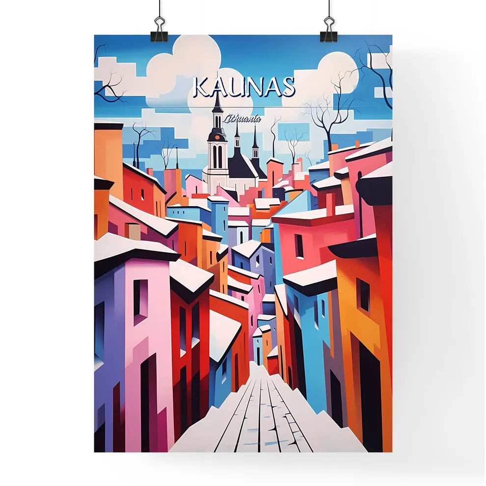 Kaunas, Lithuania - Art print of a painting of a colorful city Poster