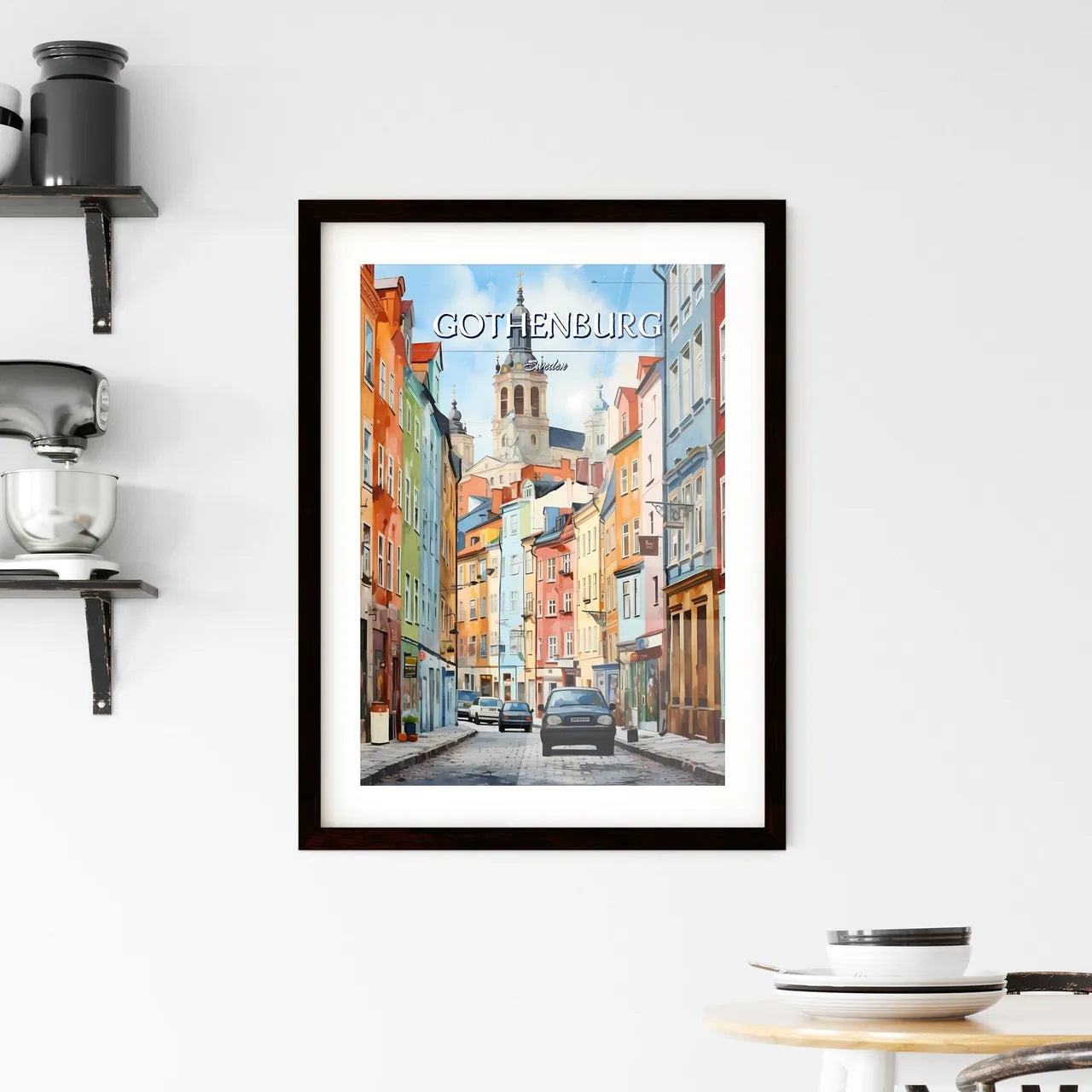 Gothenburg, Sweden, - Art print of a street with cars and buildings Custom Print