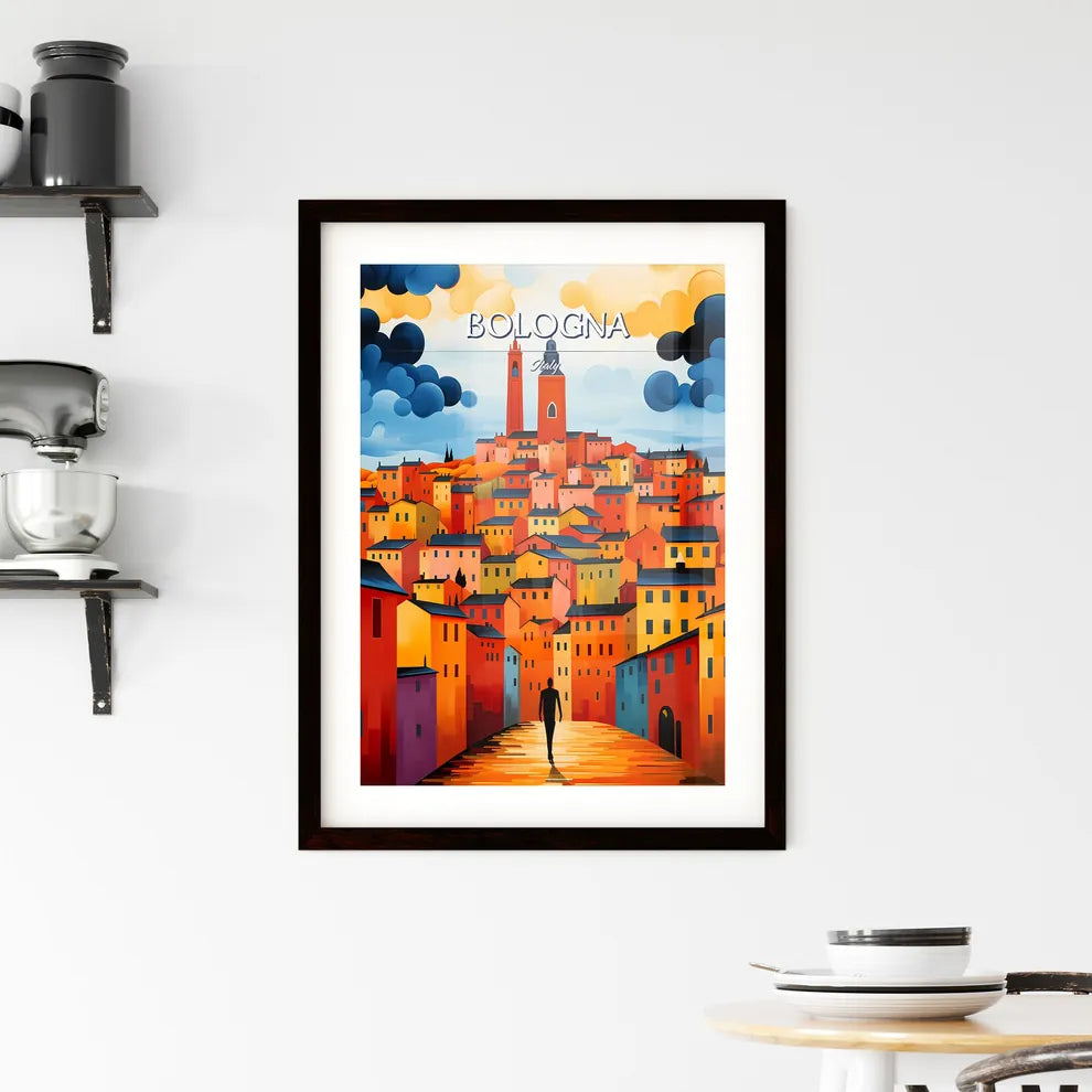 Bologna, Italy - Art print of a man walking on a road in a city Custom Print