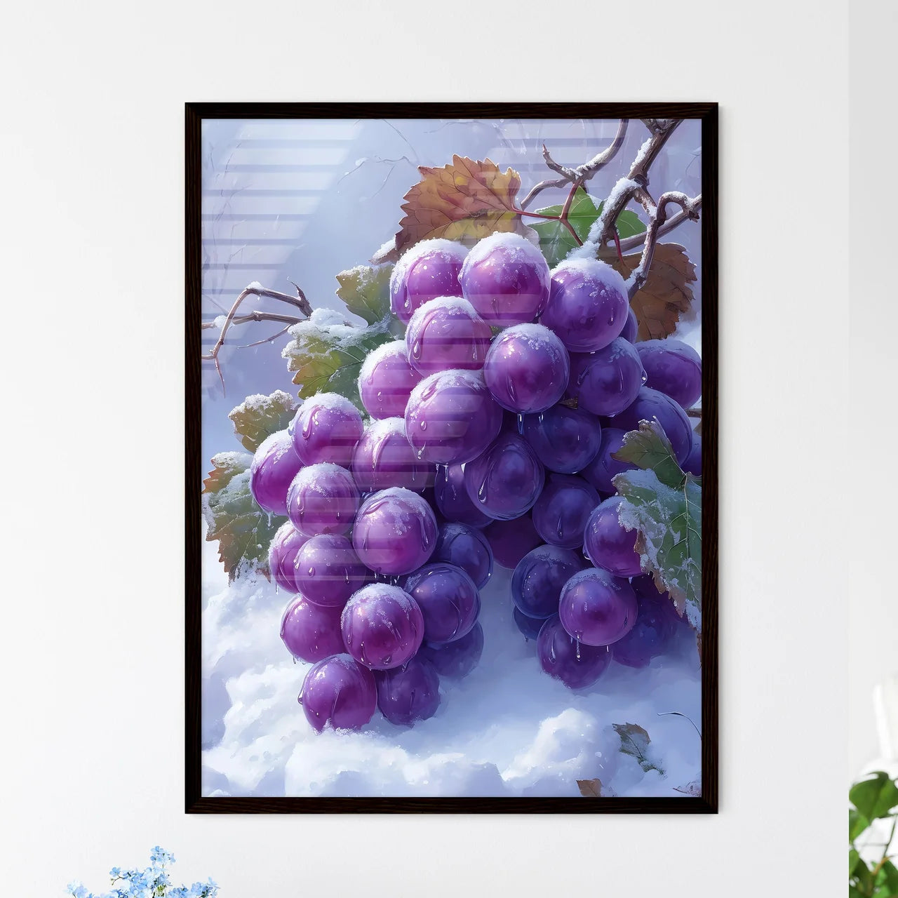 A bunch of purple grapes covered in snow  Wall Art
