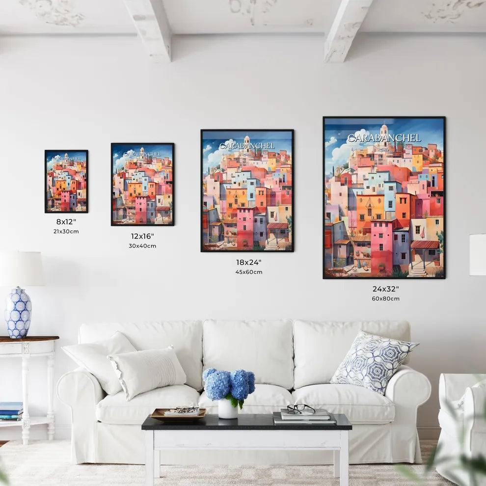 Carabanchel, Spain - Art print of a painting of a colorful city Size Chart