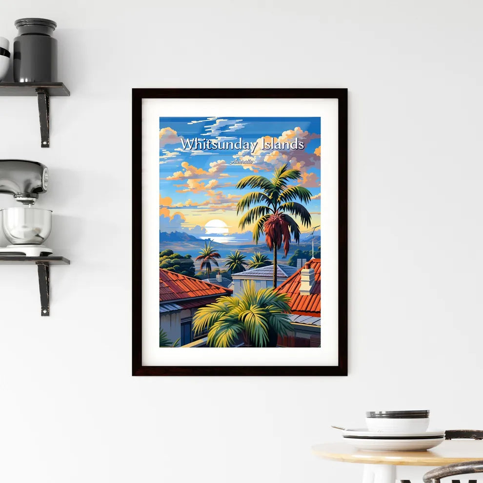 On the roofs of Whitsunday Islands, Australia - Art print of a palm trees and rooftops in a village Custom Print