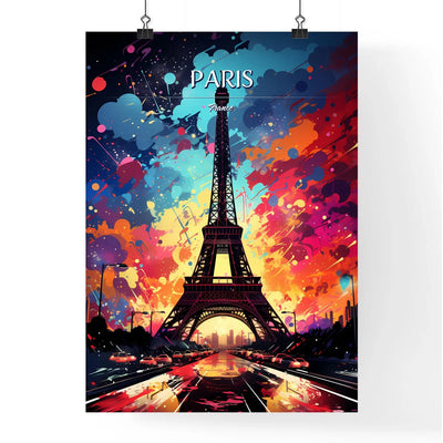 Paris, France - Art print of a eiffel tower with colorful explosion with Eiffel Tower in the background