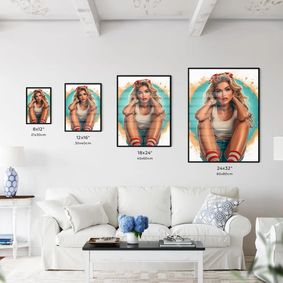 Surprised woman with beautiful legs taking p - Kitchen Hangings