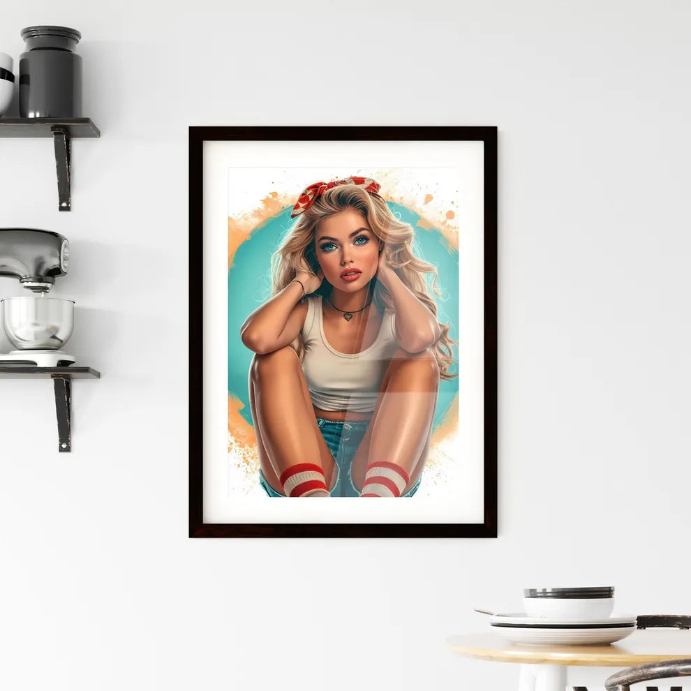 Surprised woman with beautiful legs taking p Framed Print
