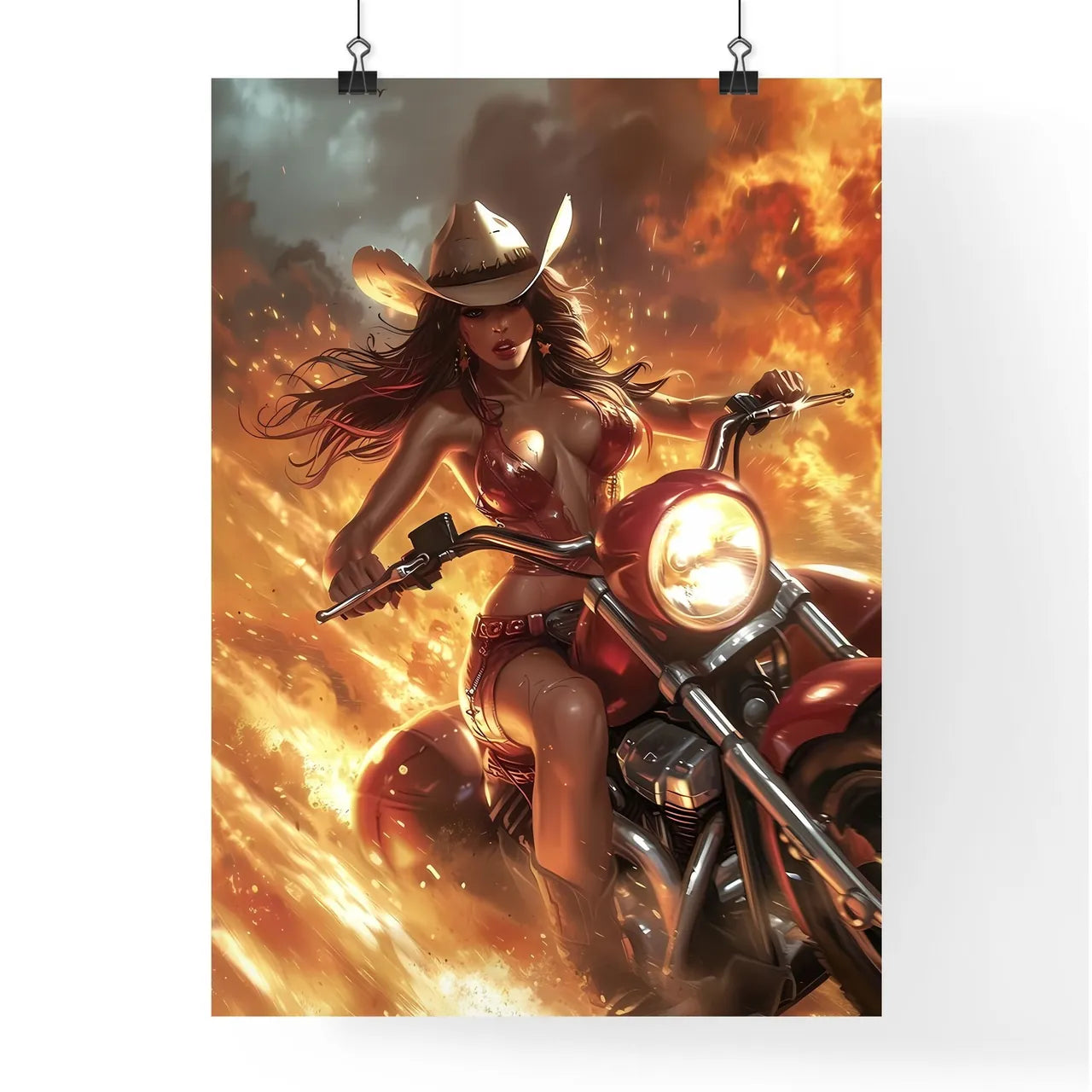 Cowgirl riding a rocket - Art print of a wom Poster