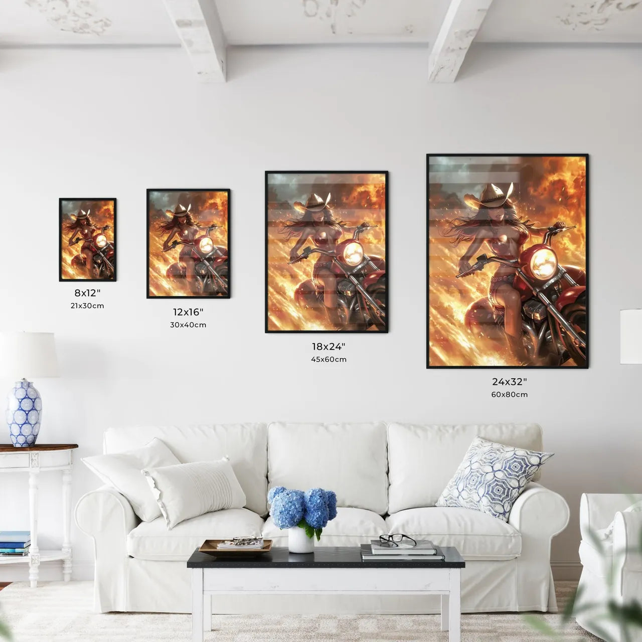 Cowgirl riding a rocket - Art print of a wom - Kitchen Hangings