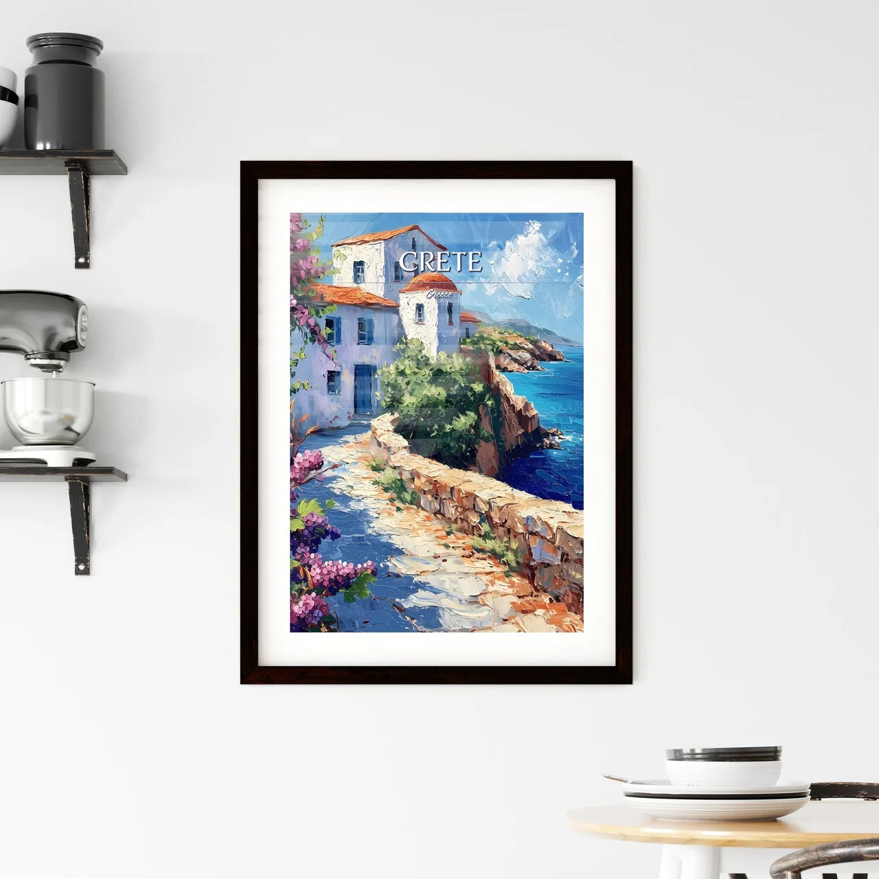 Crete, Greece - Art print of a painting of a building on a cliff by the ocean Custom Print