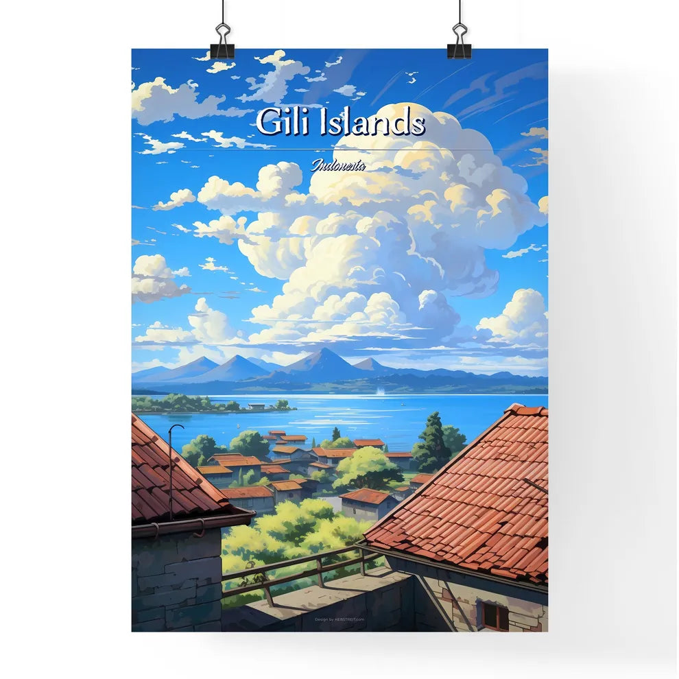 On the roofs of Gili Islands, Indonesia - Art print of a rooftops of a town overlooking a body of water Poster