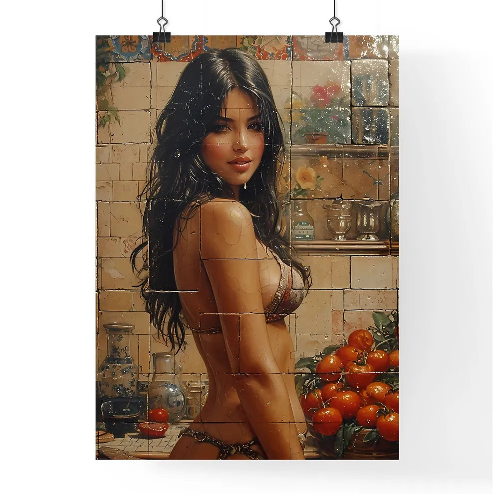 Beautiful woman smiling - Art print of a wom Poster