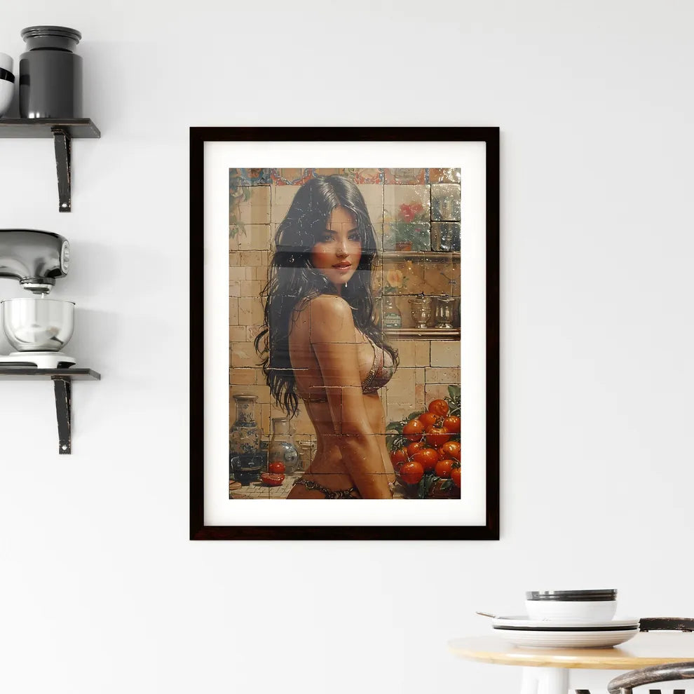Beautiful woman smiling - Art print of a wom Framed Print