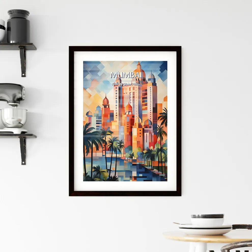 Mumbai, Hotel Taj Mahal Palace - Art print of a painting of a city with palm trees Custom Print
