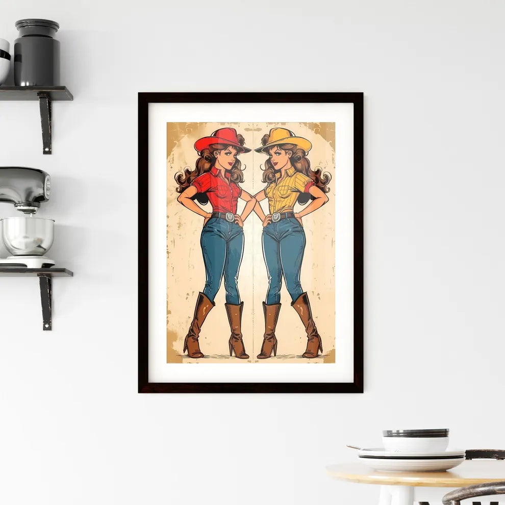 Cowgirl - Art print of a cartoon of Framed Print