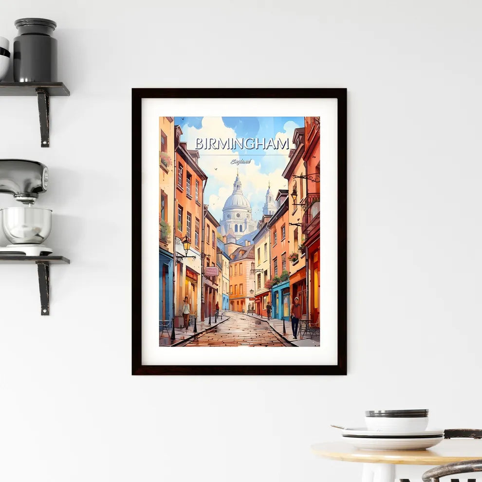 Birmingham, England - Art print of a street with buildings and a dome in the background Custom Print