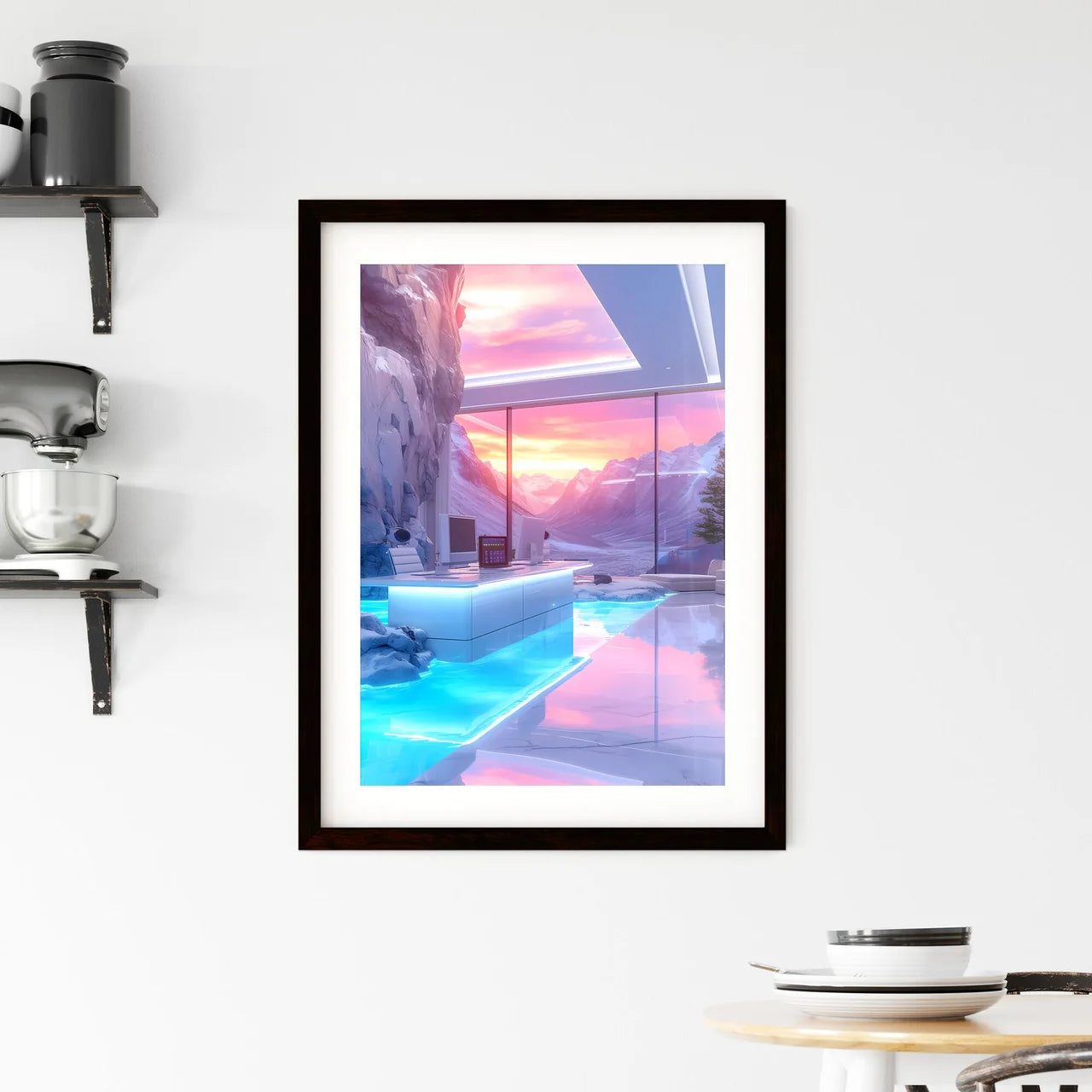 Take a break from the rush - Art print of a room with a desk and a large window Custom Print