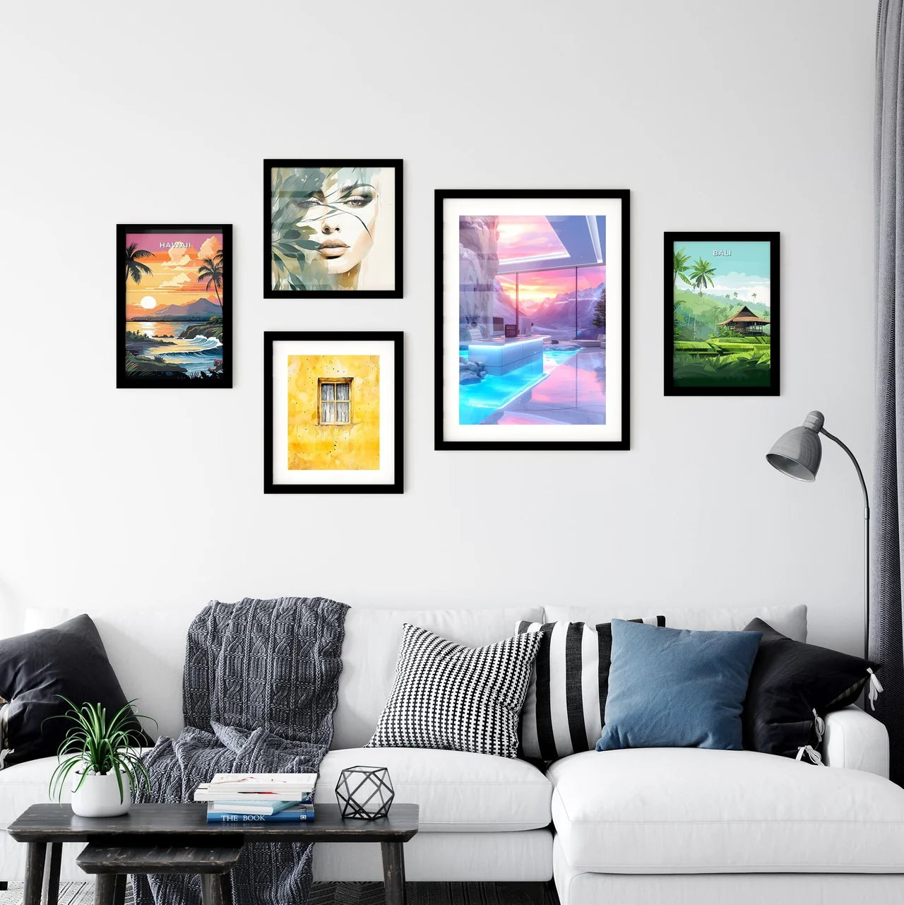 Take a break from the rush - Art print of a room with a desk and a large window Interior Design