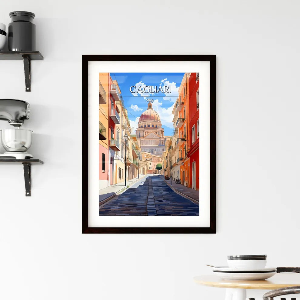 Cagliari, Italy - Art print of a street with buildings and a dome Custom Print