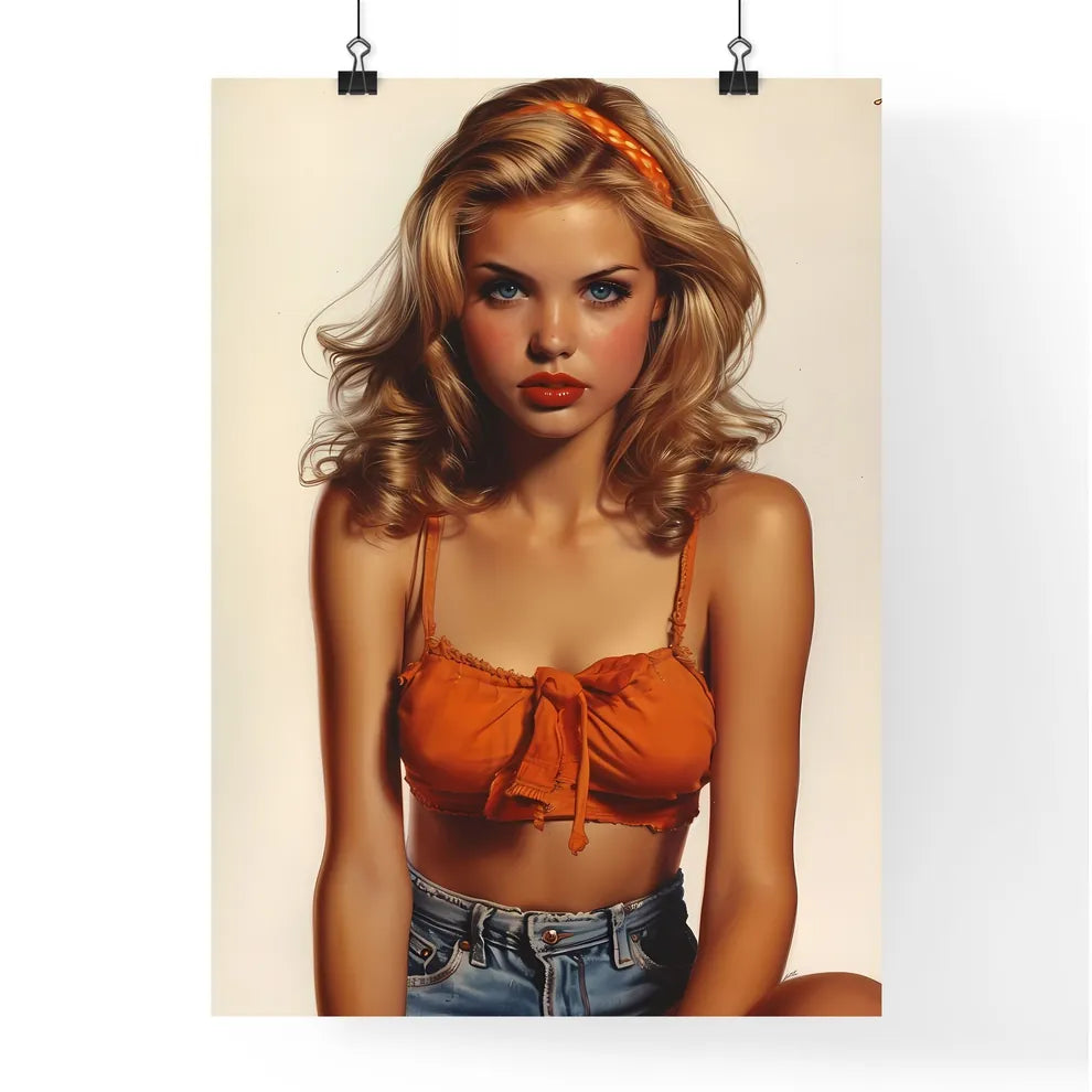 50's pin up girl sitting on top of a copper  Poster