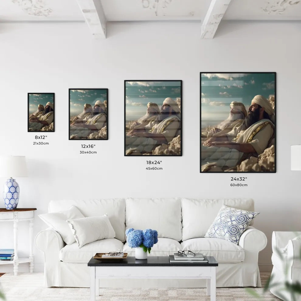 Abraham with Lazarus in Heaven, looking at the rich man in hell, ancient times, the parable of the rich man and Lazarus - Art print of a group of men sitting on a rocky hill Default Title