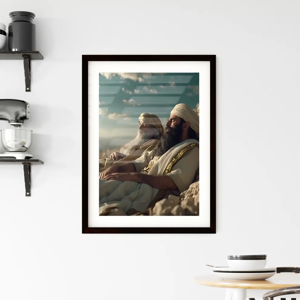 Abraham with Lazarus in Heaven, looking at the rich man in hell, ancient times, the parable of the rich man and Lazarus - Art print of a group of men sitting on a rocky hill Default Title