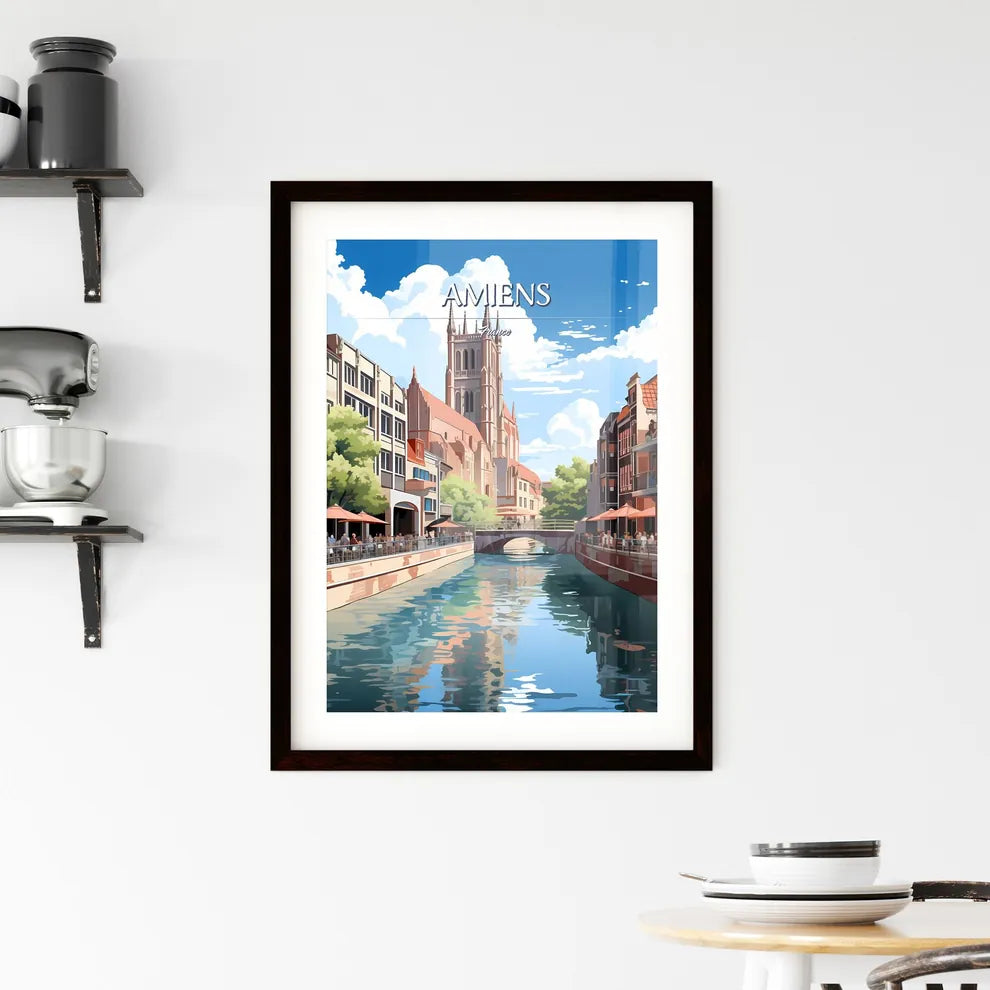 Amiens, France - Art print of a river with people and buildings Custom Print