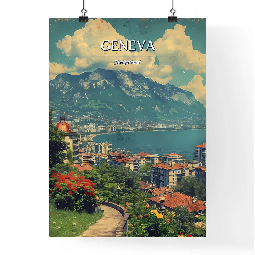 Geneva, Switzerland, - Art print of a city next to a body of water Poster