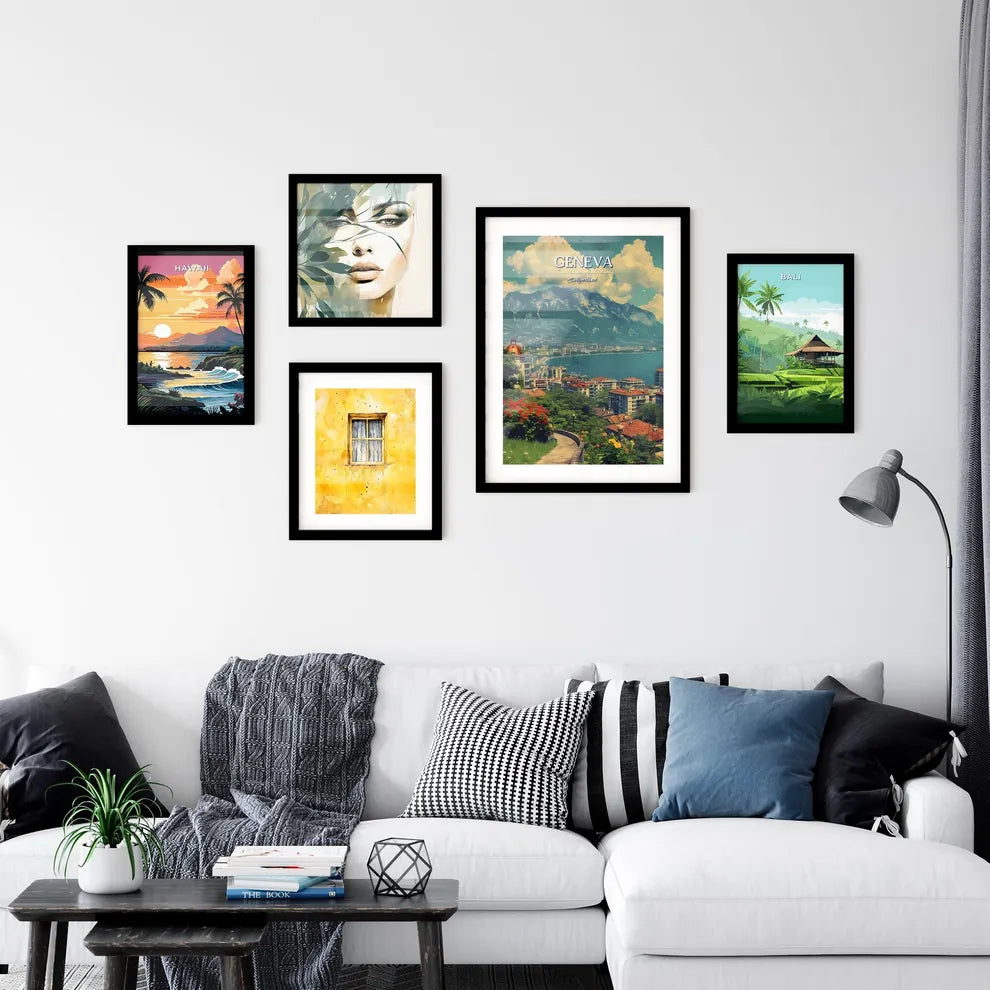 Geneva, Switzerland, - Art print of a city next to a body of water Interior Design