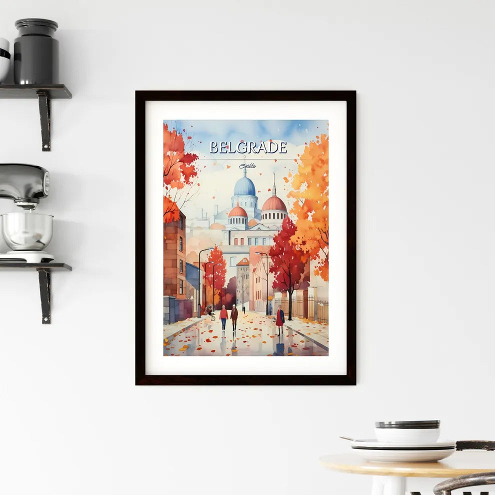Belgrade, Serbia - Art print of a painting of a street with buildings and trees Custom Print