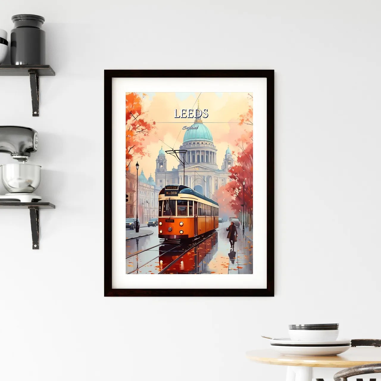 Leeds, England - Art print of a train on the street Custom Print
