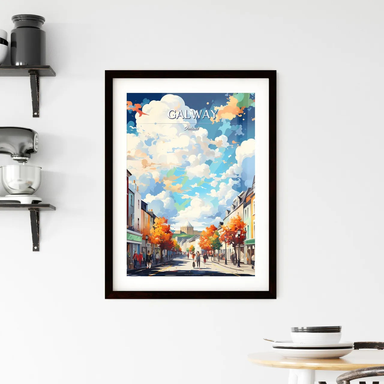 Galway, Ireland - Art print of a street with people walking on it Custom Print