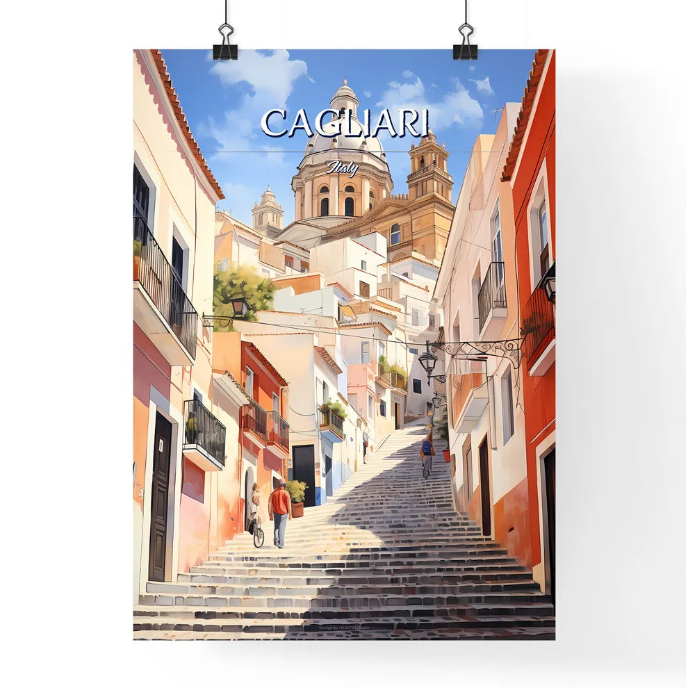 Cagliari, Italy - Art print of a staircase in a city Poster