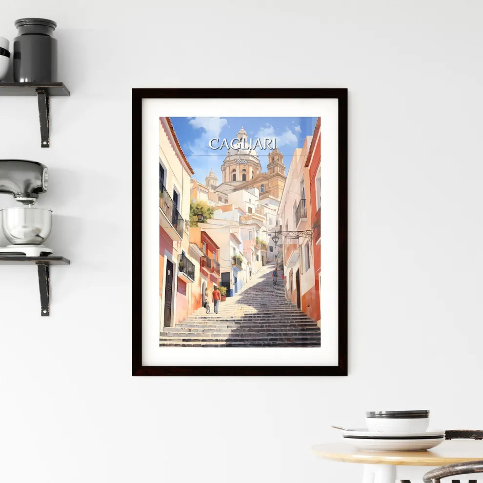 Cagliari, Italy - Art print of a staircase in a city Custom Print