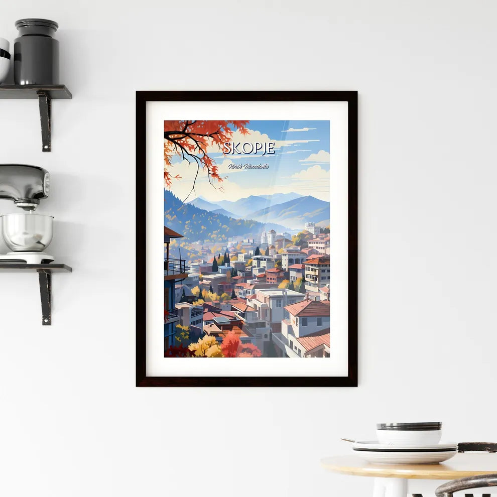 Skopje, North Macedonia - Art print of a city with mountains and trees Custom Print