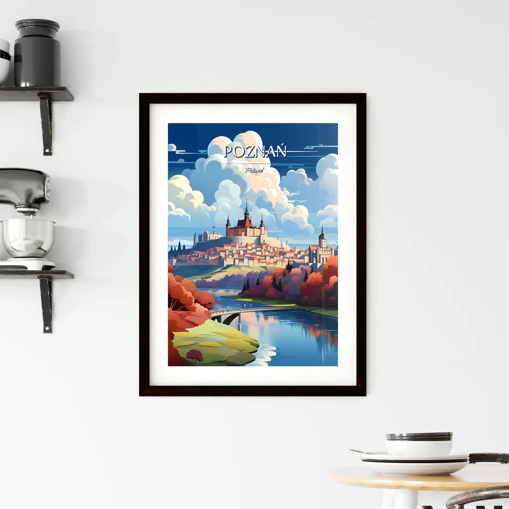 Poznań, Poland - Art print of a castle on a hill with trees and a bridge Custom Print