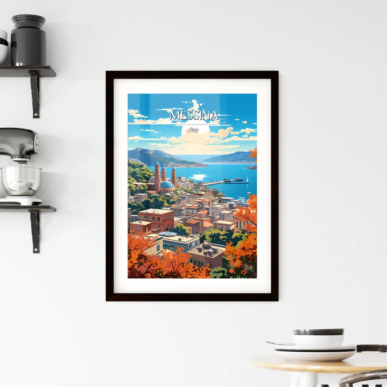 Messina, Italy - Art print of a city by the water Custom Print