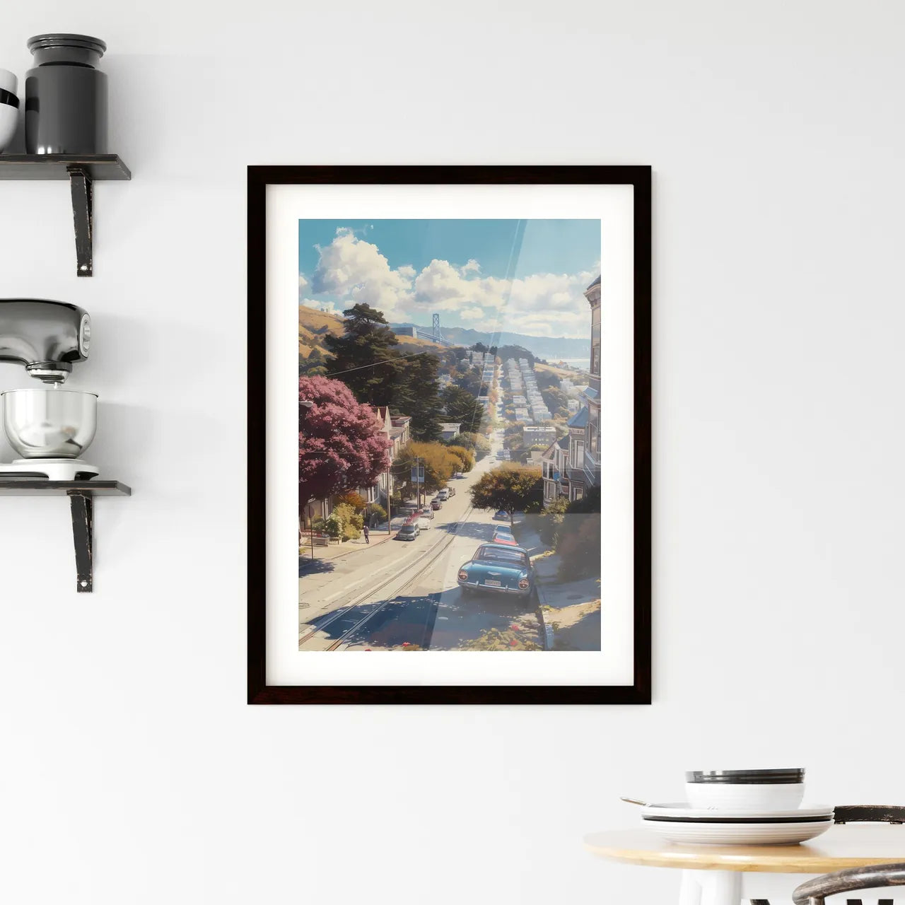 Poster of San Francisco - Art print of a street with cars and buildings on the side Custom Print