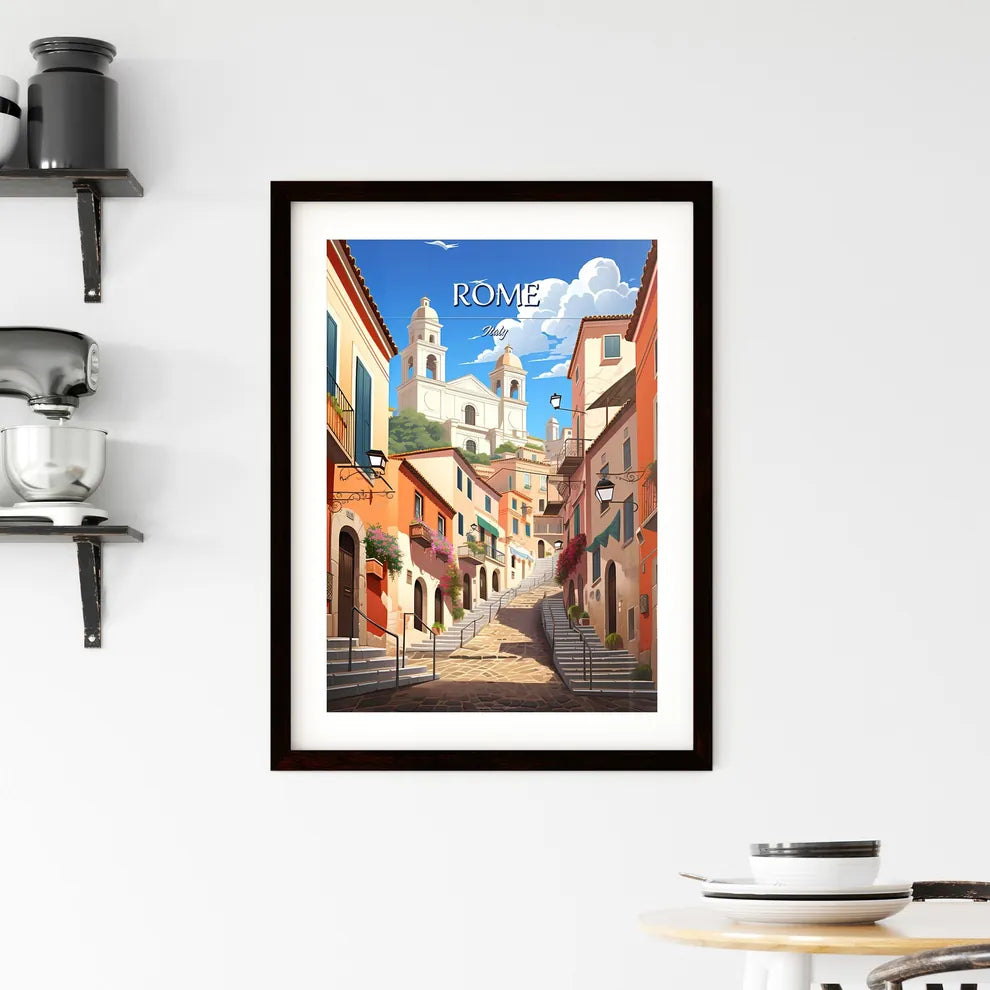 Rome, Italy - Art print of a street with stairs and buildings Custom Print