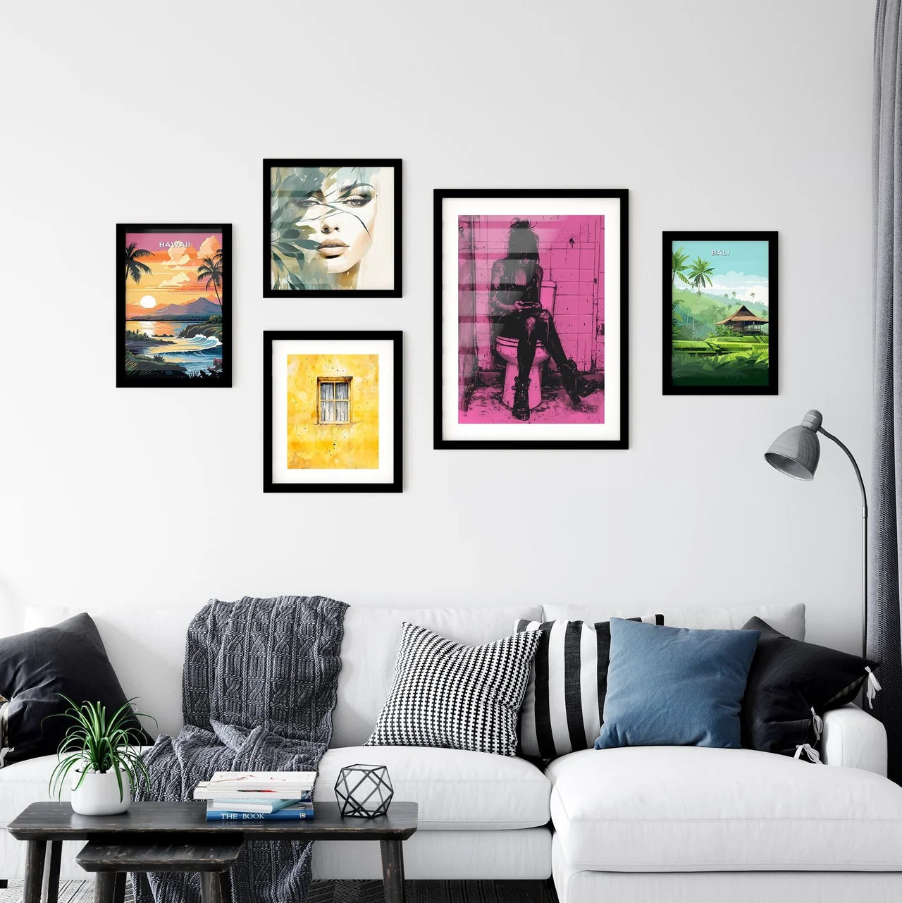 Woman sits on toilet and looks at her phone  Wall Art
