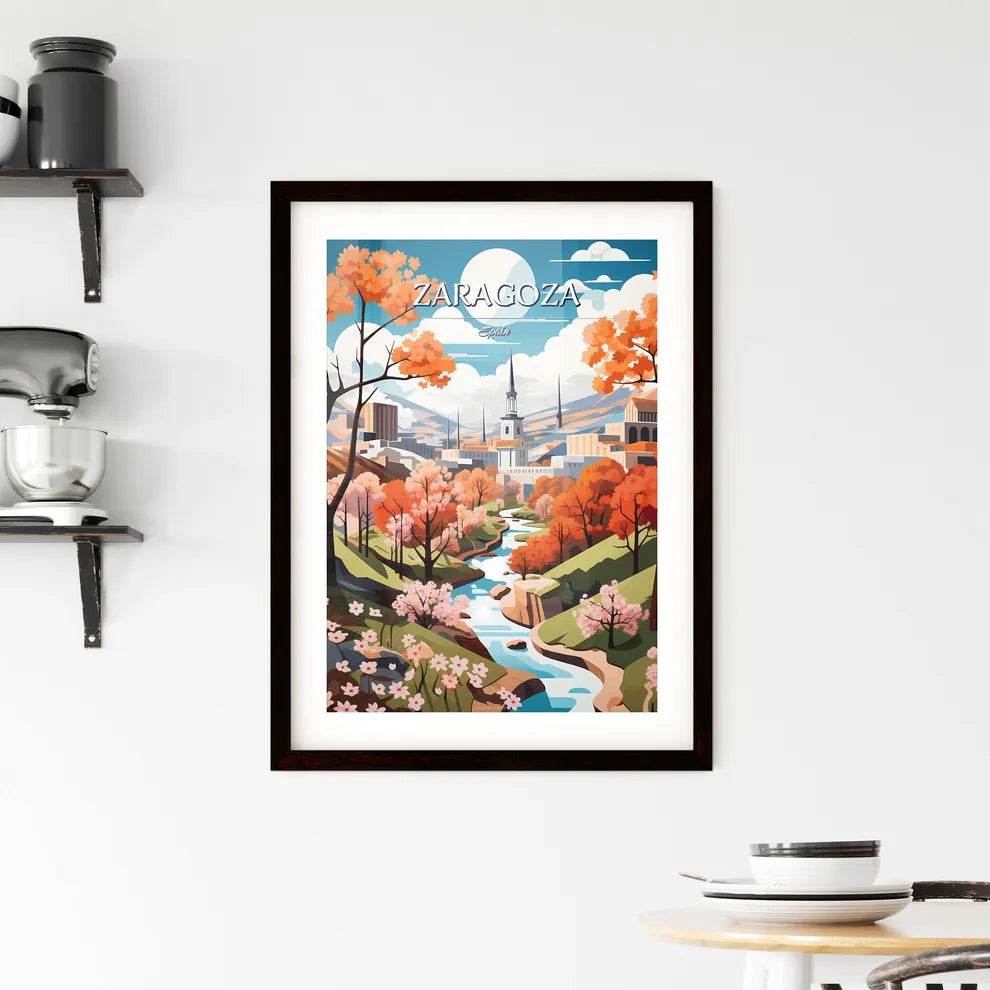 Zaragoza, Spain - Art print of a river running through a city Custom Print