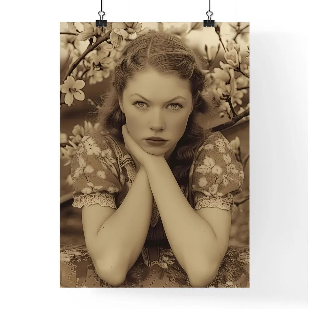 The vintage pin up girl leaning on a train - Poster