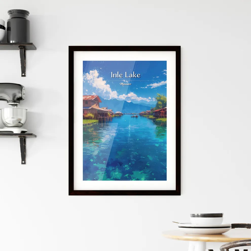 Inle Lake, Myanmar - Art print of a water way with houses and a boat Custom Print