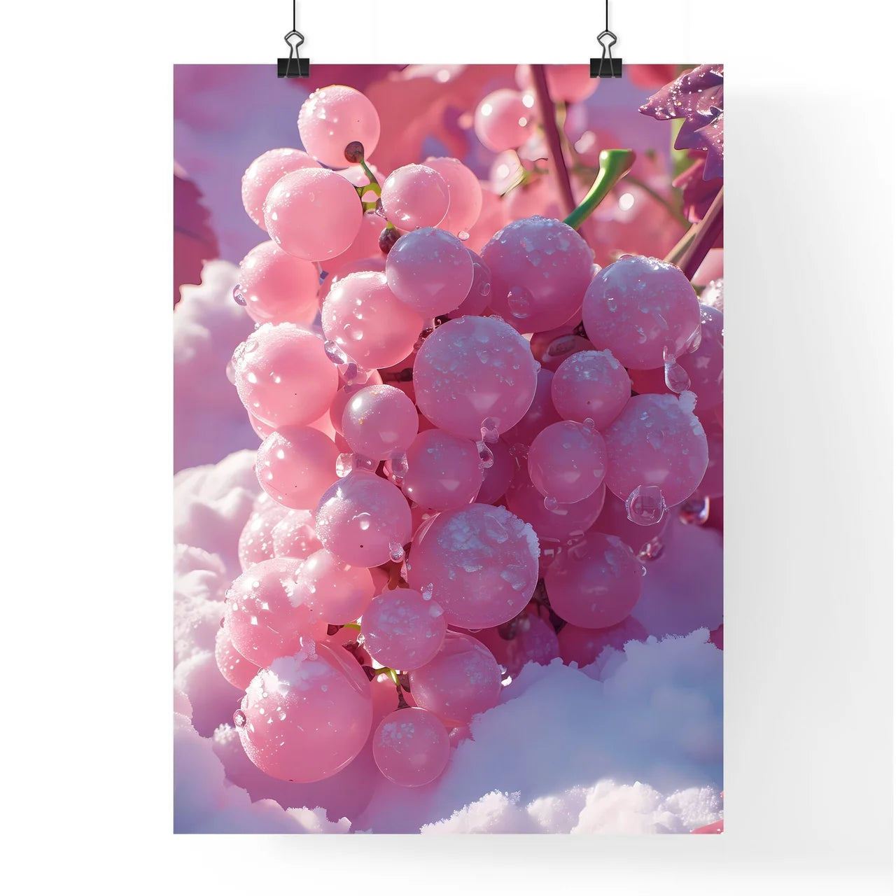 A bunch of purple grapes covered in snow - A Poster