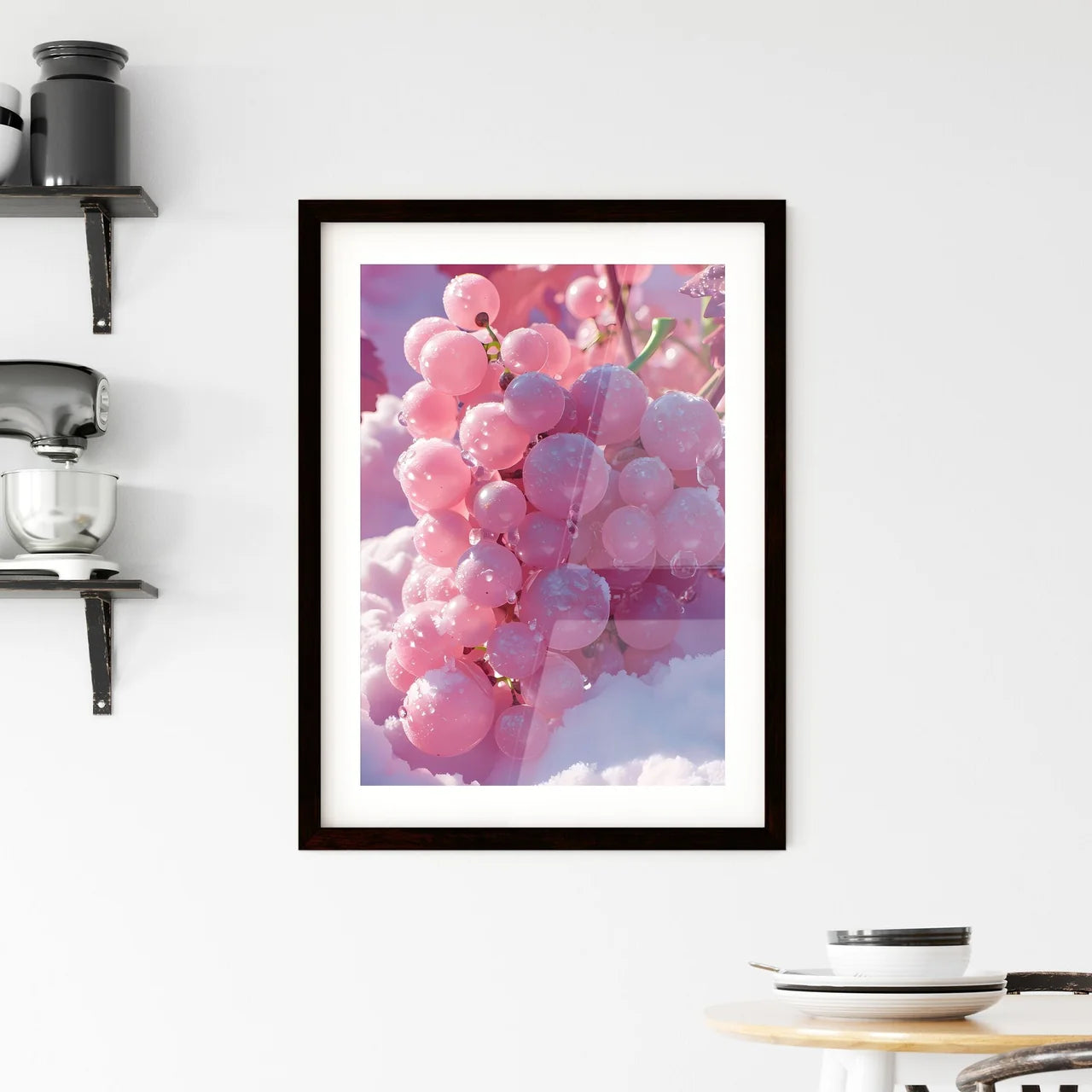 A bunch of purple grapes covered in snow - A Framed Print