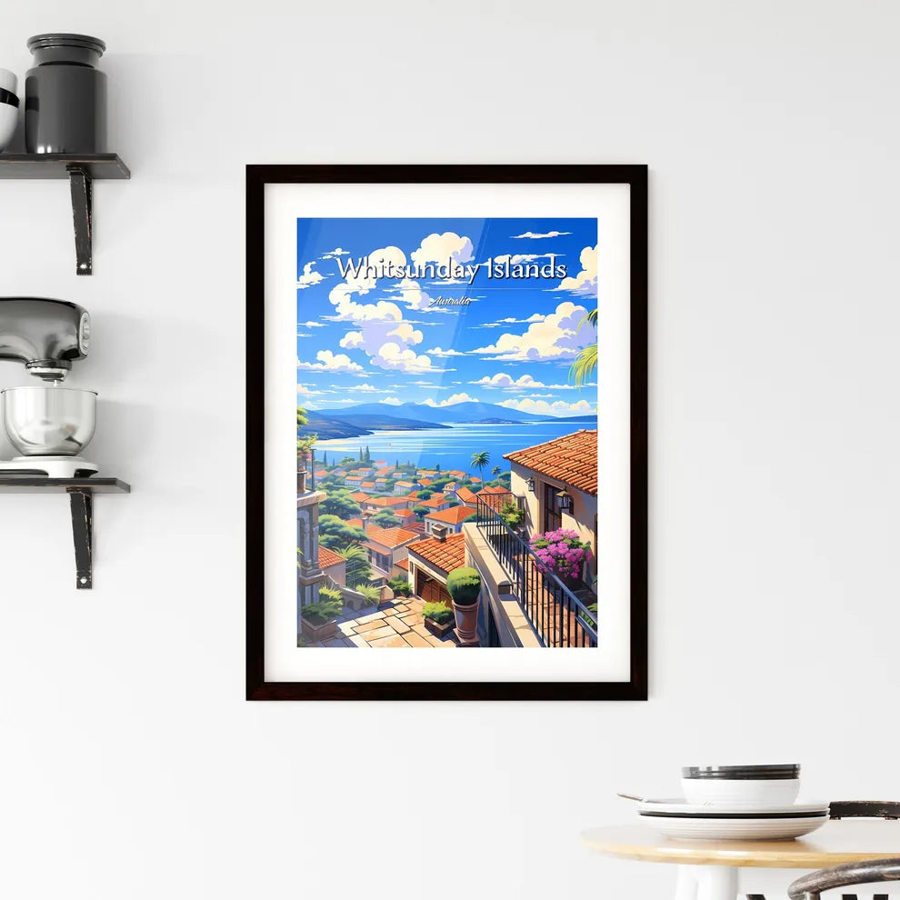 On the roofs of Whitsunday Islands, Australia - Art print of a view of a town from a hill overlooking a body of water Custom Print