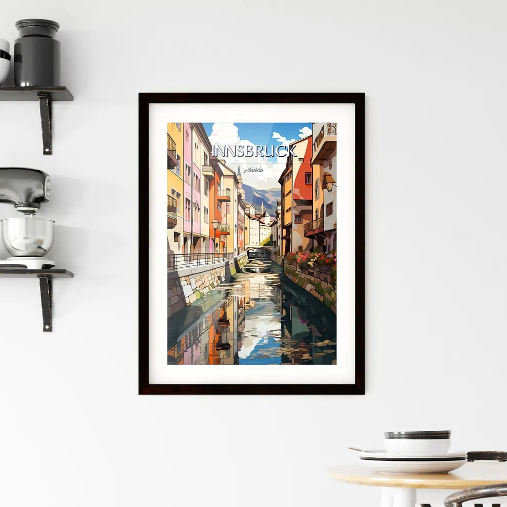 Innsbruck, Austria - Art print of a water channel with buildings and a bridge Custom Print