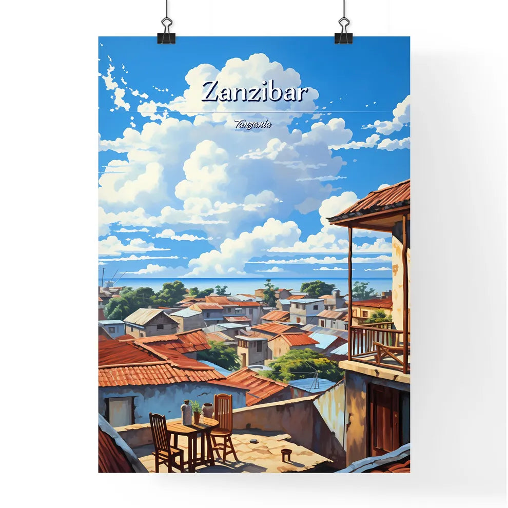On the roofs of Zanzibar, Tanzania - Art print of a view of a town from above Poster