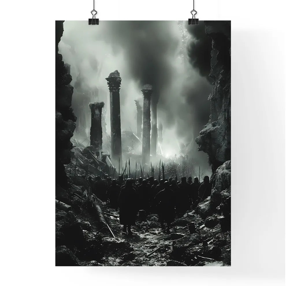 Ancient Israelites at the old ancient prehistoric temple of Solomon - Art print of a group of people in a cave Poster